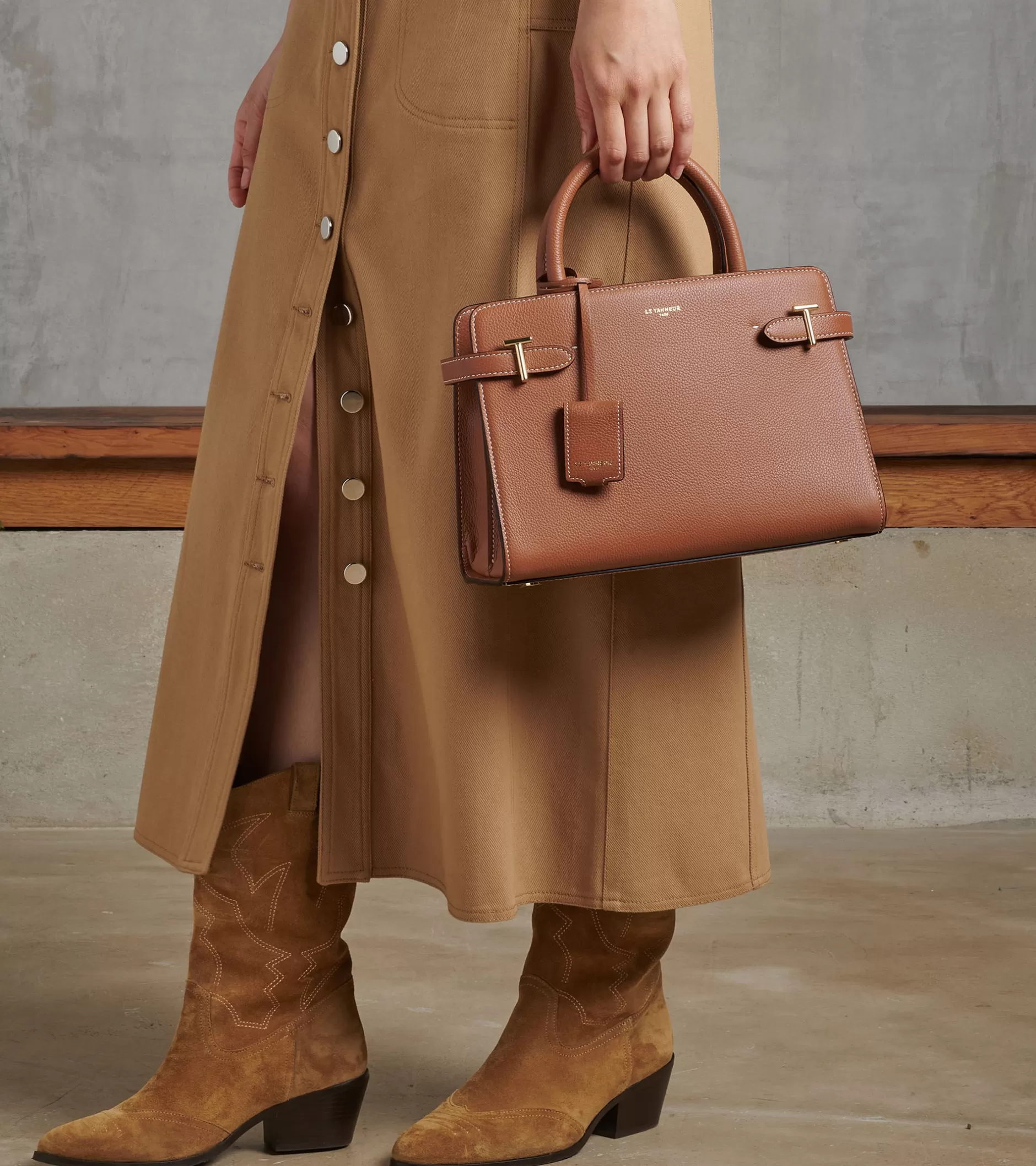 Femme Le Tanneur Sac à main moyen modèle Emilie en cuir grainé - Brown Tan