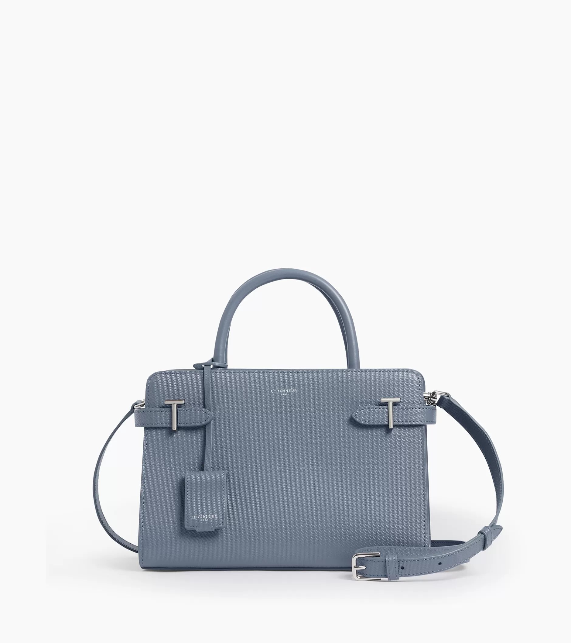 Femme Le Tanneur Sac à main moyen modèle Emilie en cuir signature T - BLEU ARGILE