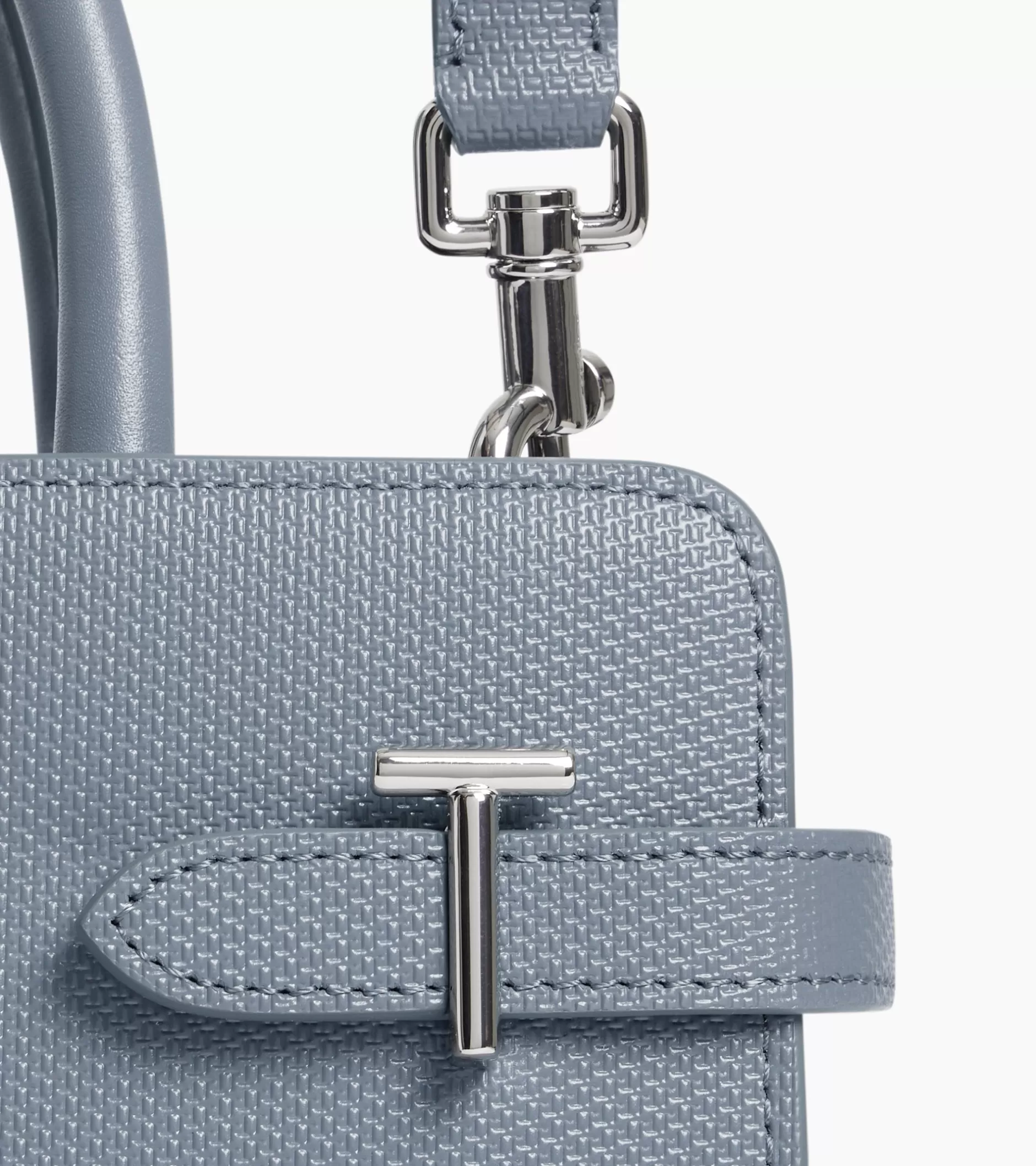 Femme Le Tanneur Sac à main moyen modèle Emilie en cuir signature T - BLEU ARGILE