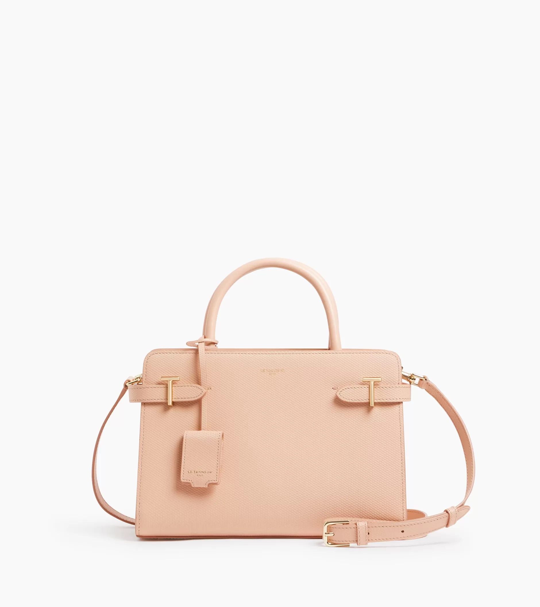 Femme Le Tanneur Sac à main moyen modèle Emilie en cuir signature T - ROSE POUDRE