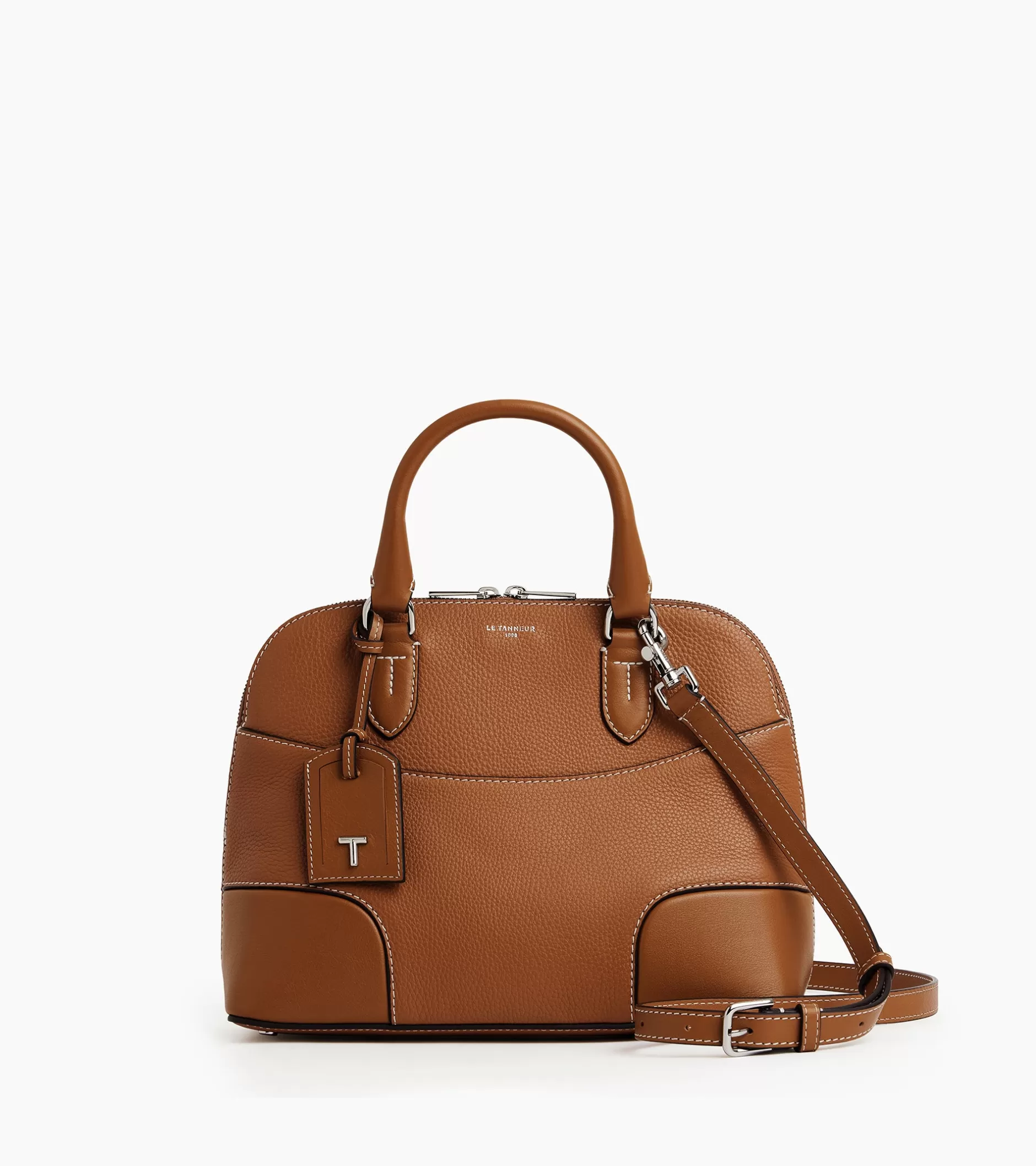 Femme Le Tanneur Sac à main moyen modèle Romy en cuir grainé et lisse - Brown Tan