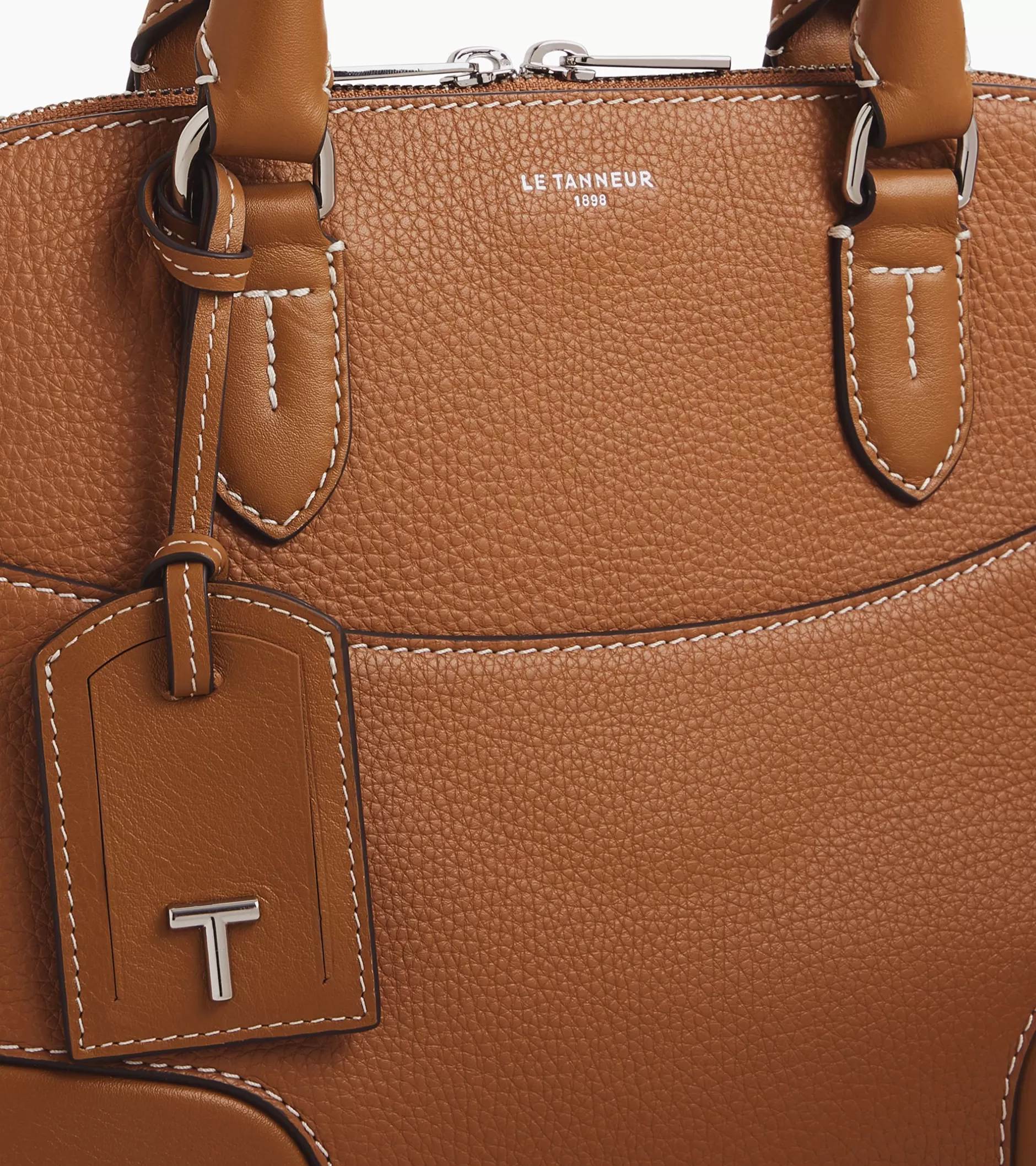 Femme Le Tanneur Sac à main moyen modèle Romy en cuir grainé et lisse - Brown Tan