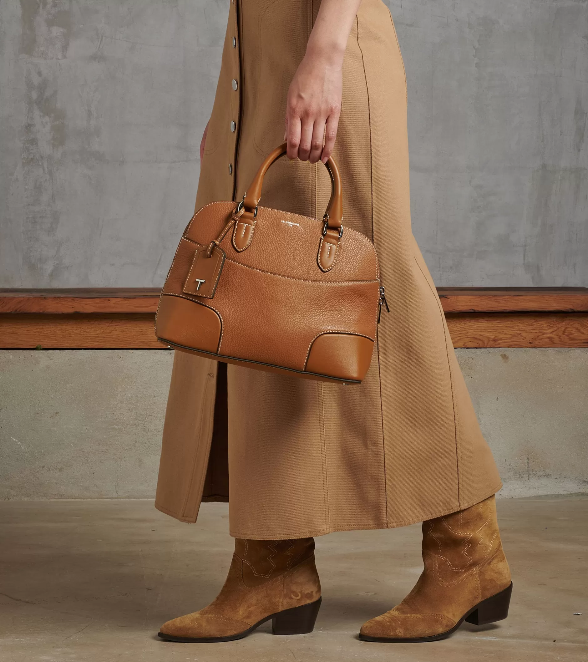 Femme Le Tanneur Sac à main moyen modèle Romy en cuir grainé et lisse - Brown Tan