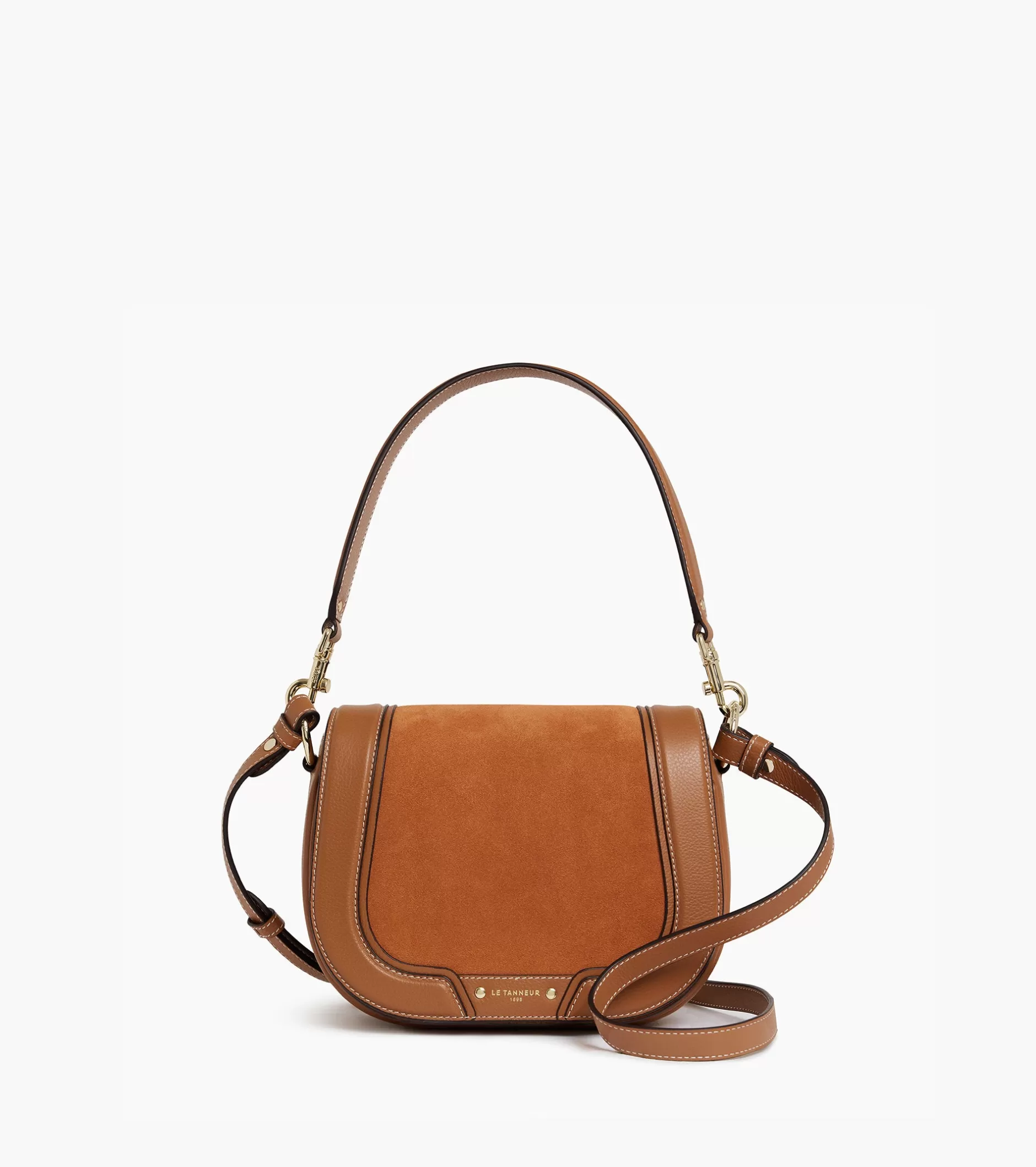 Femme Le Tanneur Sac bandoulière moyen modèle Ella en cuir grainé et nubuck - Brown Tan