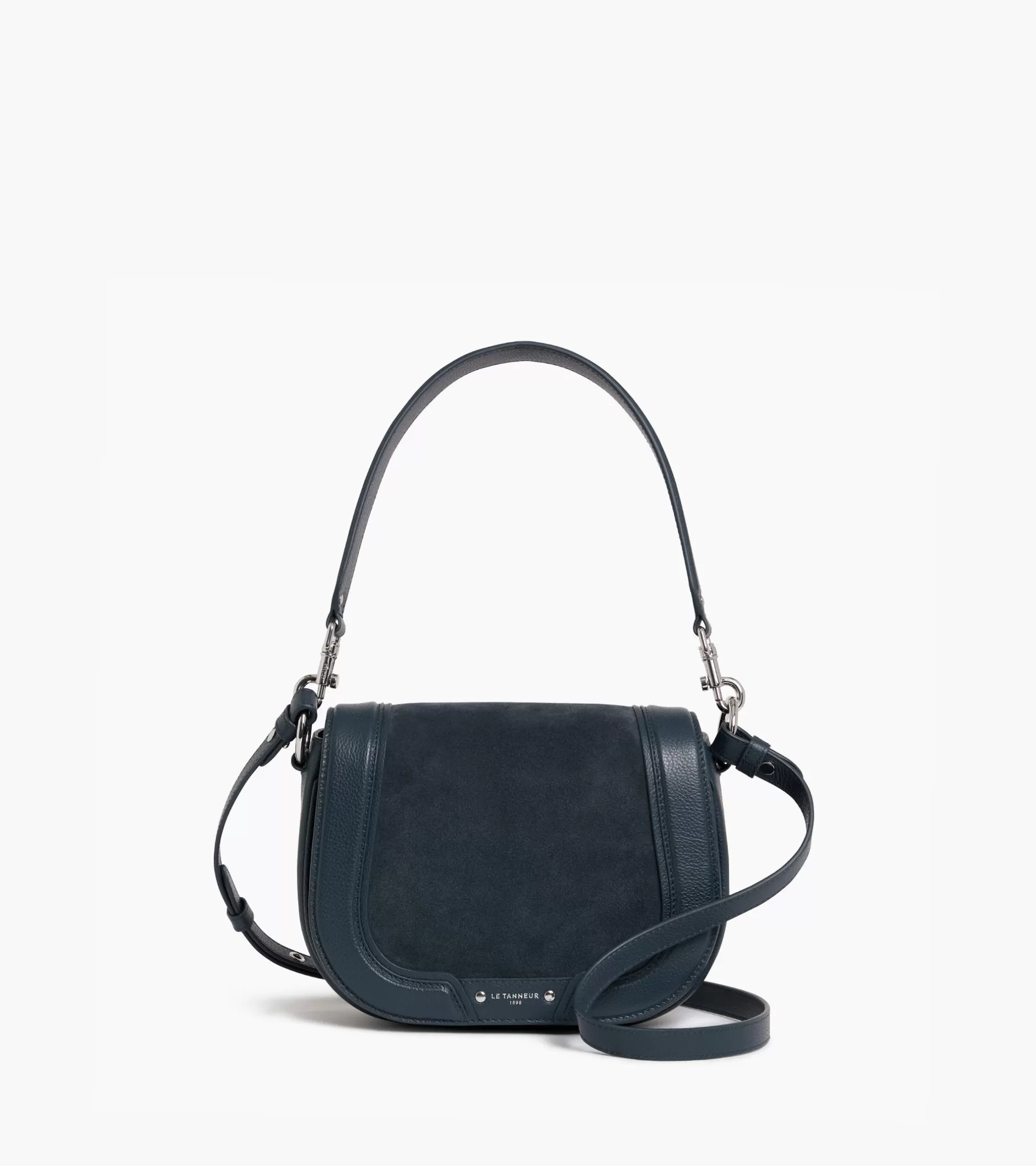 Femme Le Tanneur Sac bandoulière moyen modèle Ella en cuir grainé et nubuck - Twilight Blue