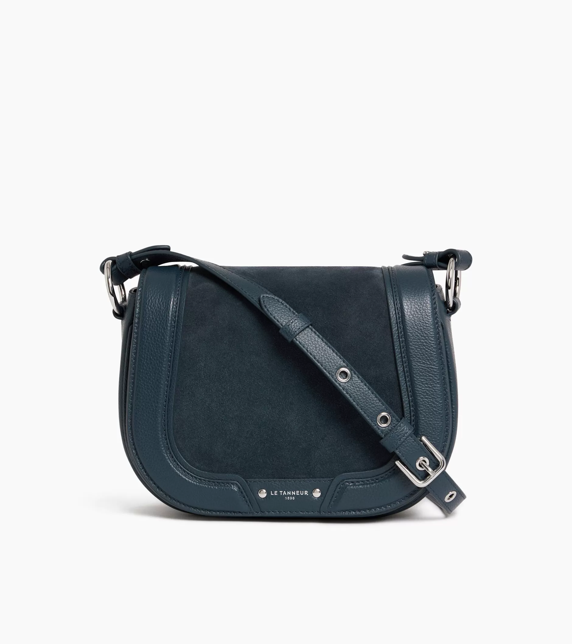 Femme Le Tanneur Sac bandoulière moyen modèle Ella en cuir grainé et nubuck - Twilight Blue