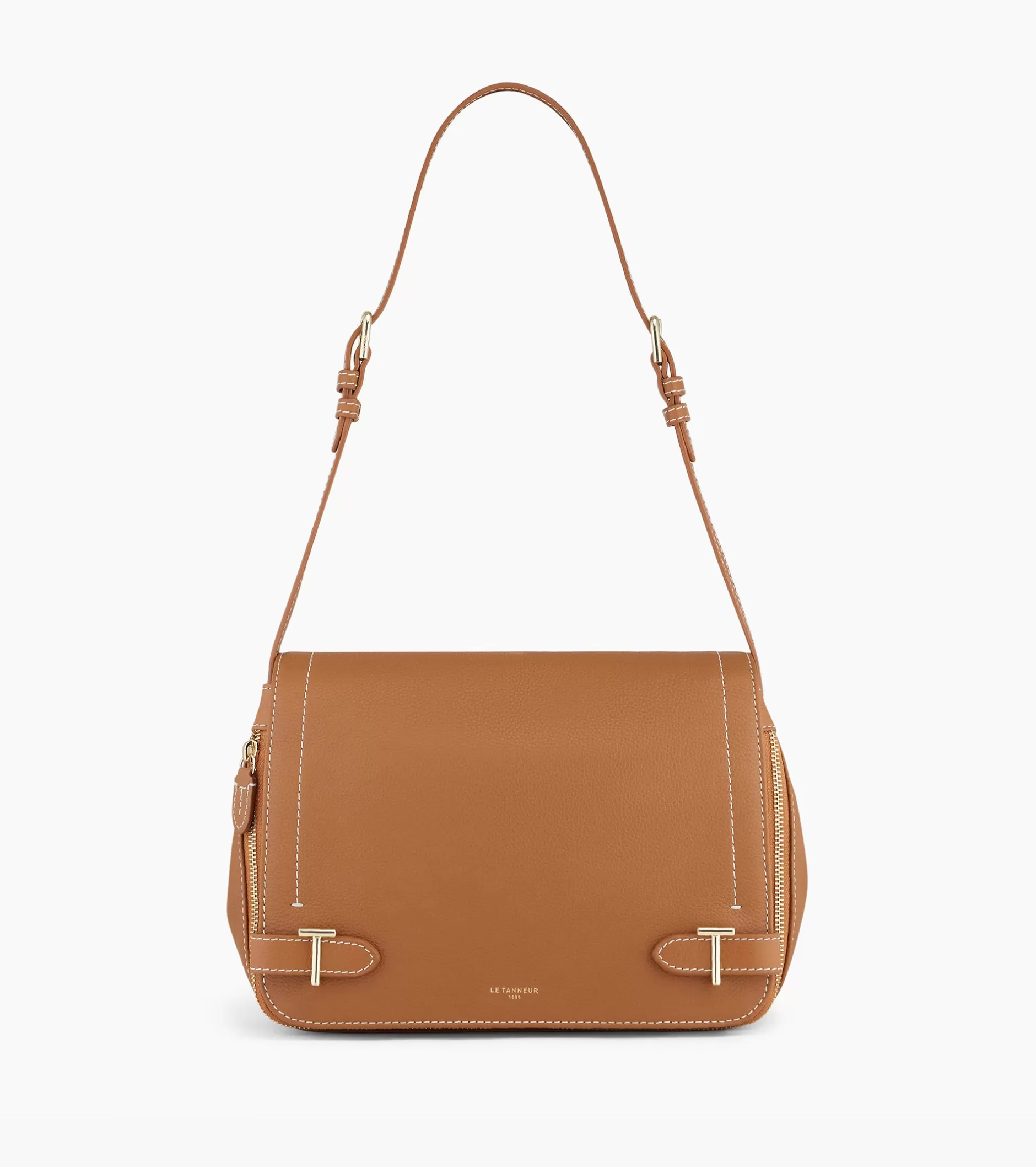 Femme Le Tanneur Sac bandoulière moyen modèle Simone en cuir grainé - Brown Tan
