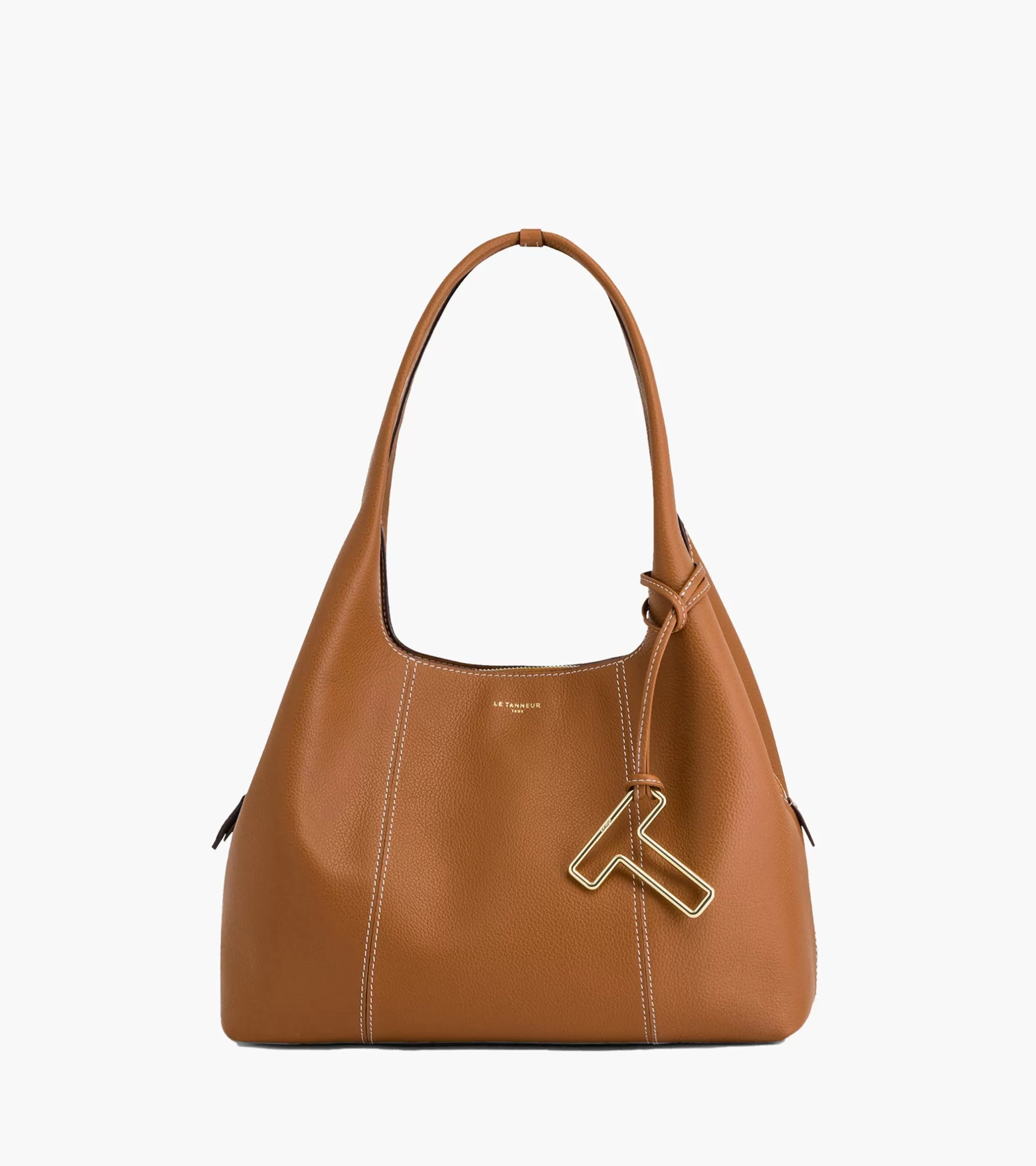 Femme Le Tanneur Sac porté épaule moyen modèle Juliette en cuir grainé - Brown Tan