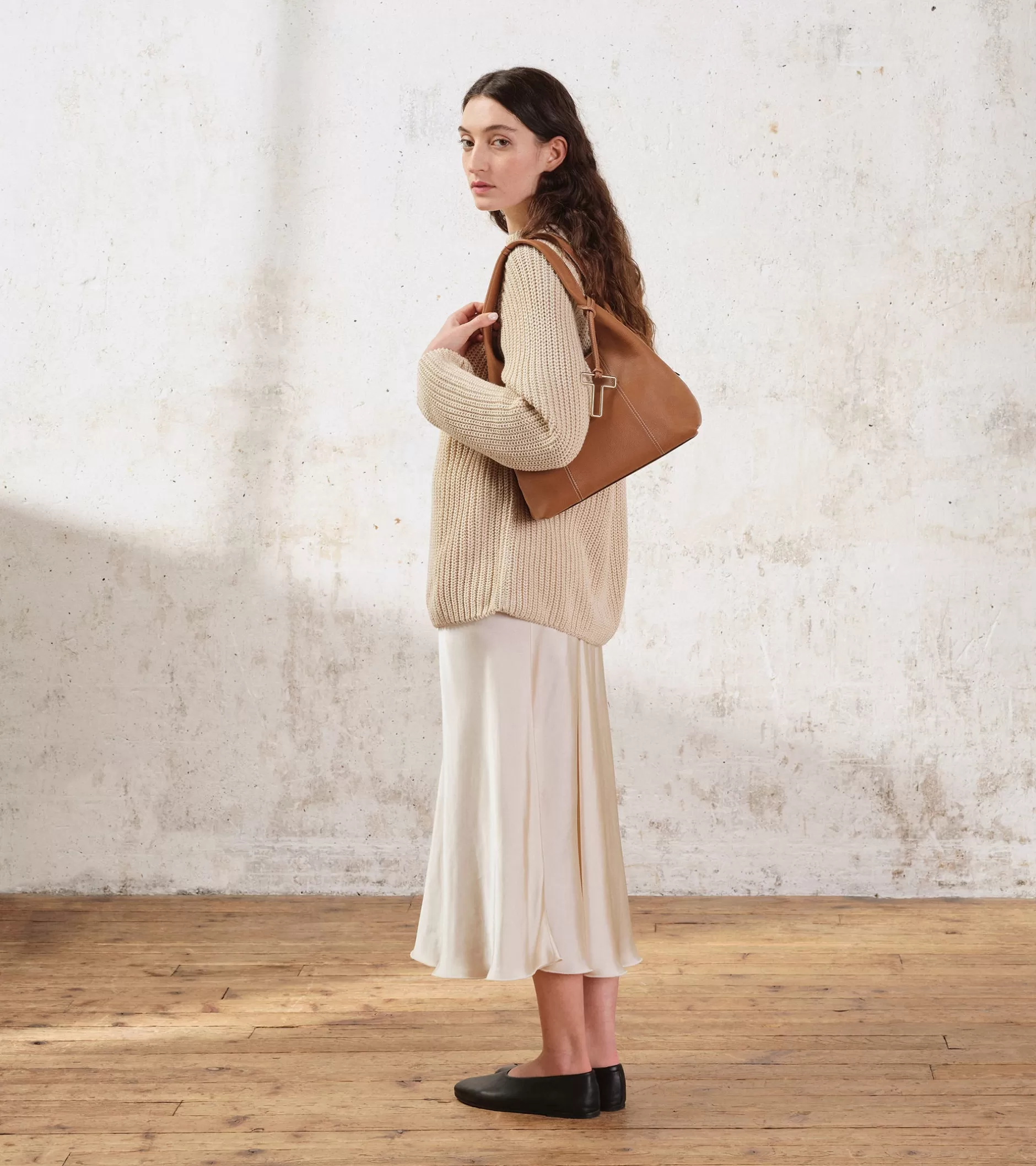 Femme Le Tanneur Sac porté épaule moyen modèle Juliette en cuir grainé - Brown Tan