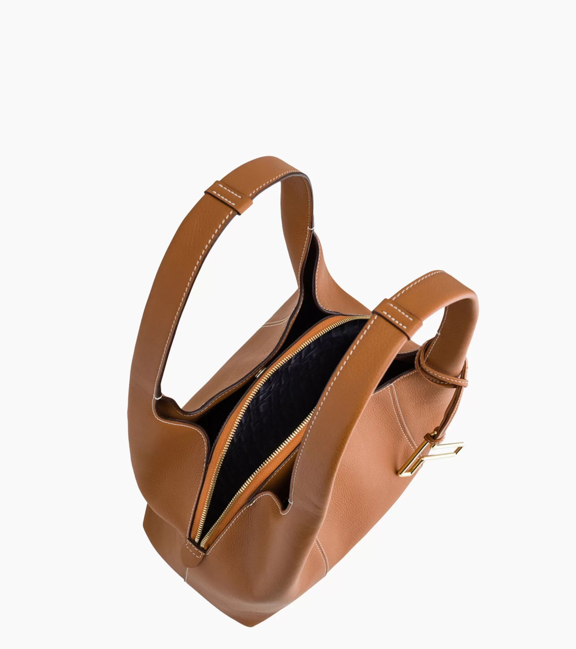 Femme Le Tanneur Sac porté épaule moyen modèle Juliette en cuir grainé - Brown Tan