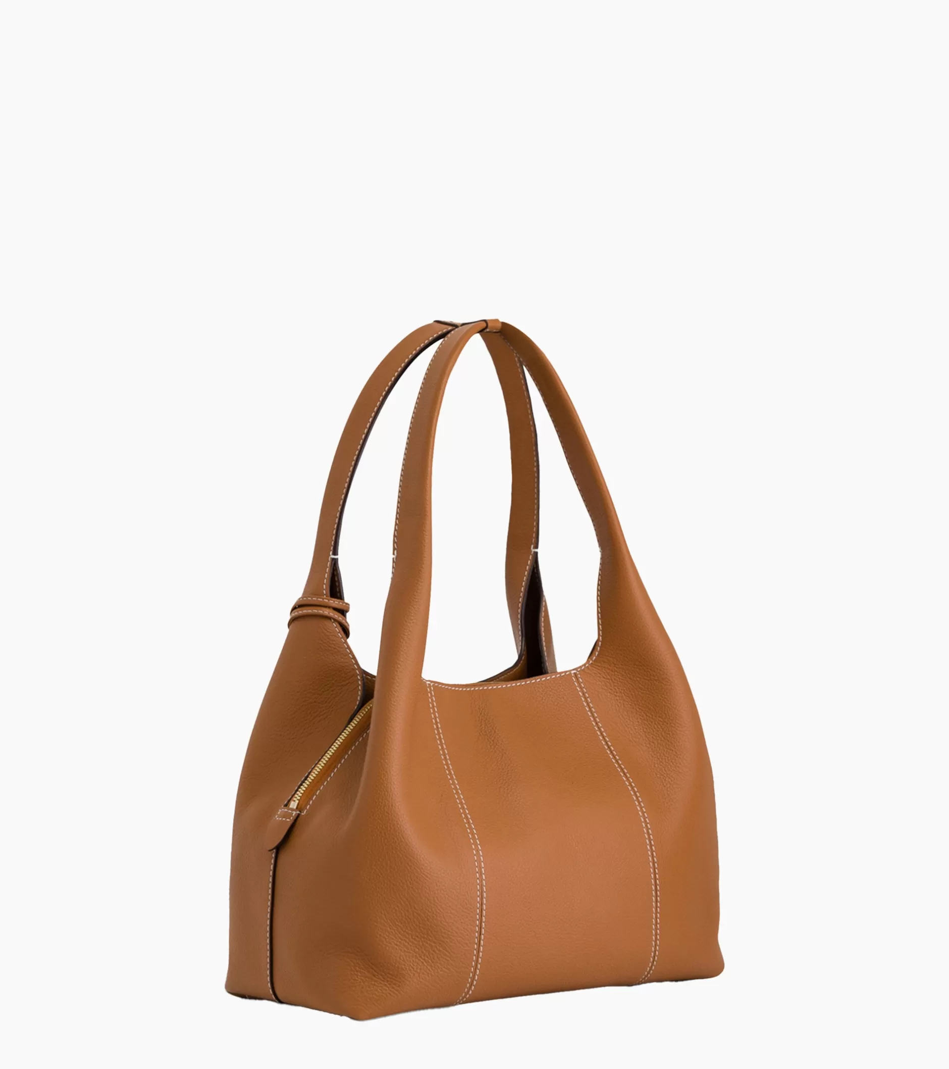 Femme Le Tanneur Sac porté épaule moyen modèle Juliette en cuir grainé - Brown Tan