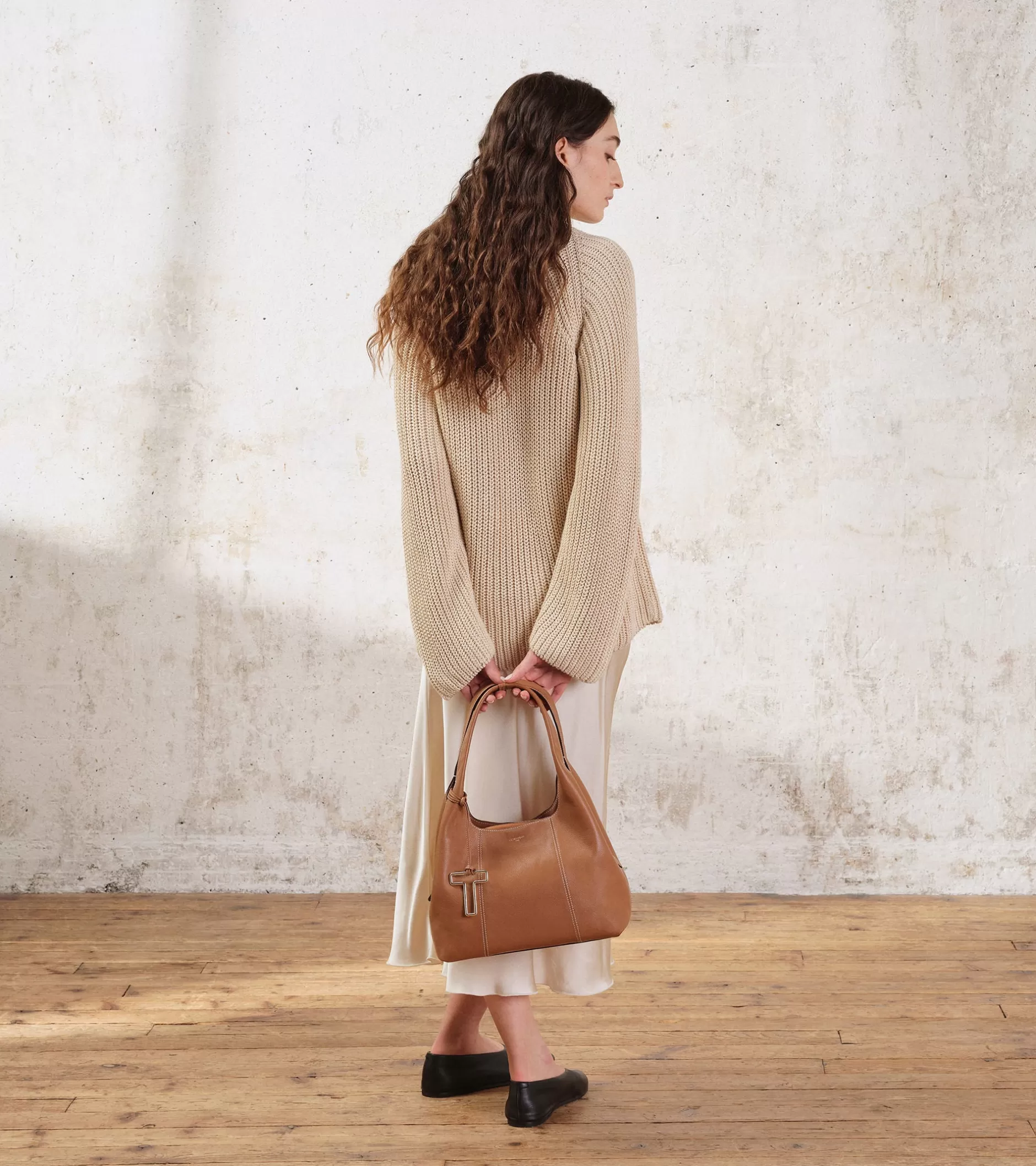 Femme Le Tanneur Sac porté épaule moyen modèle Juliette en cuir grainé - Brown Tan