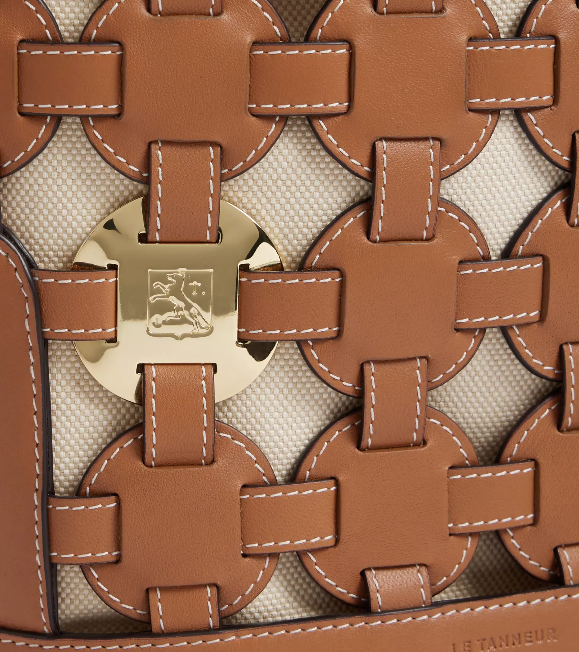 Femme Le Tanneur Sac seau Le Potier en toile coton et cuir lisse - TAN