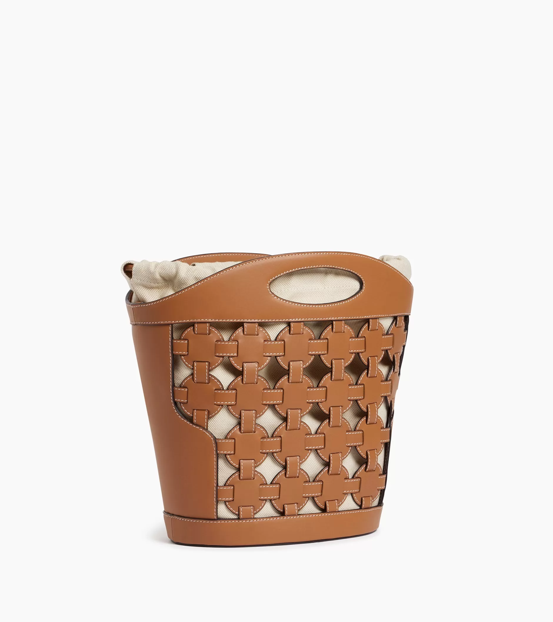 Femme Le Tanneur Sac seau Le Potier en toile coton et cuir lisse - TAN