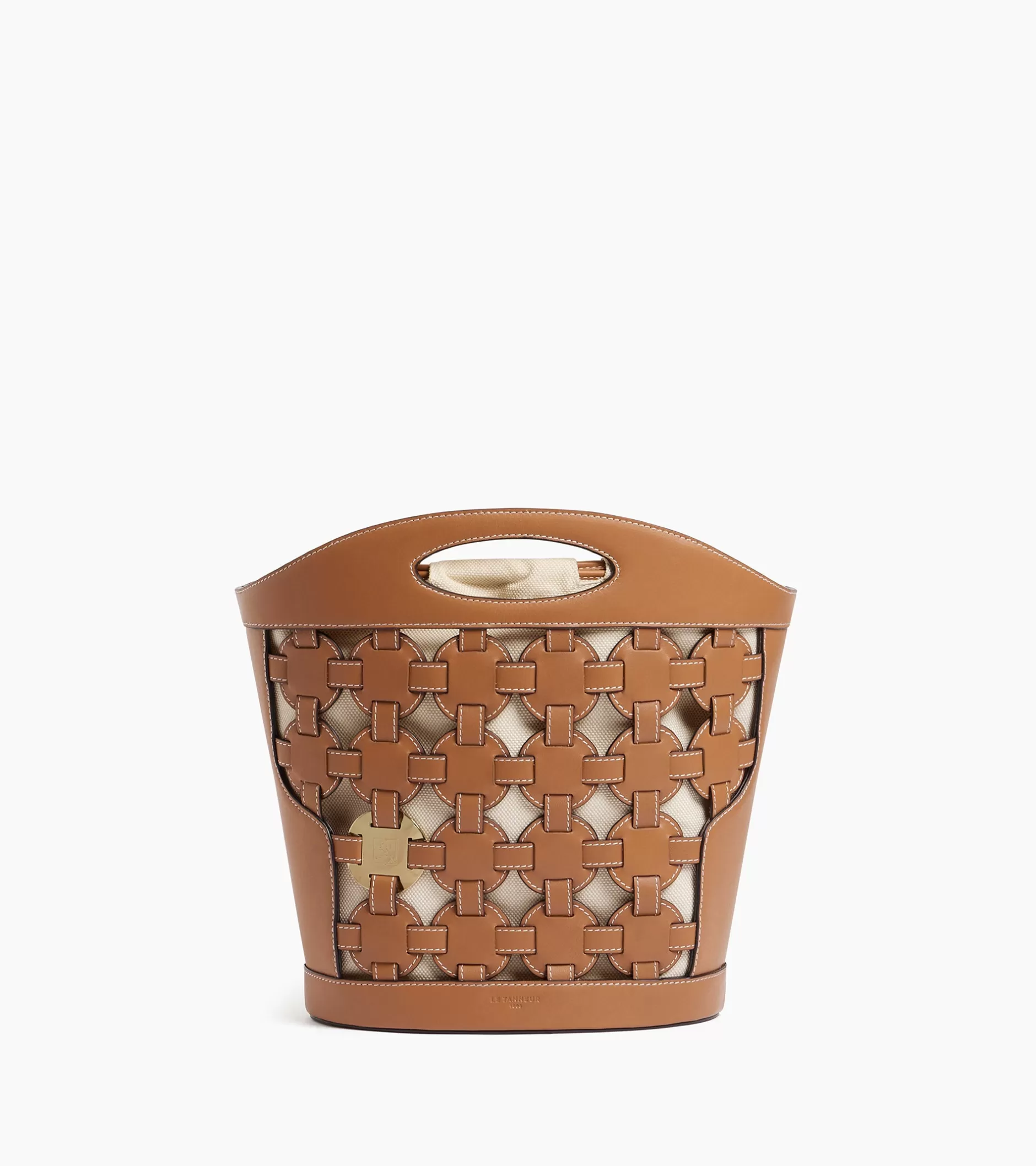 Femme Le Tanneur Sac seau Le Potier en toile coton et cuir lisse - TAN