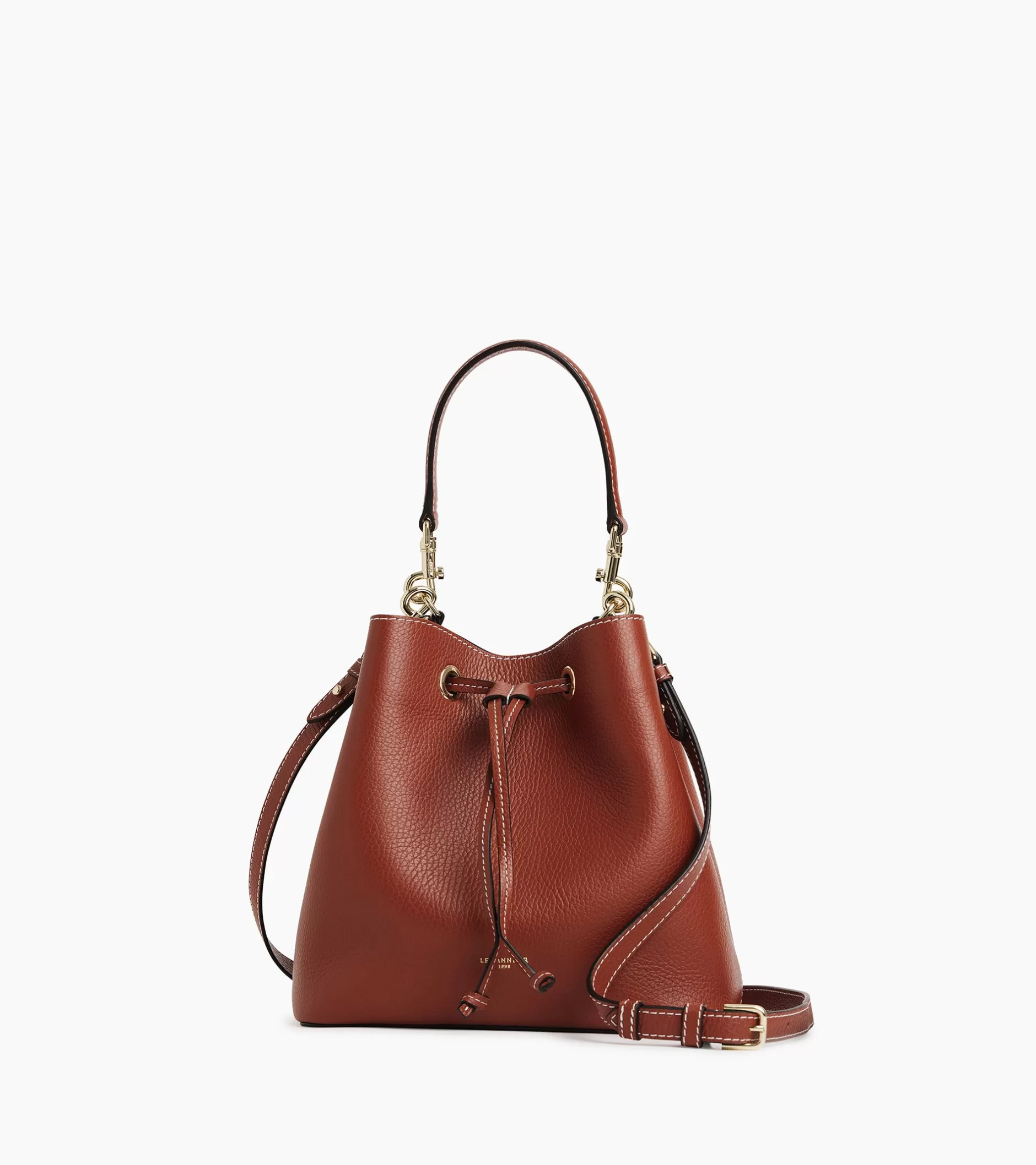 Femme Le Tanneur Sac seau Louise en cuir grainé - Mahogany Brown Twilight Blue