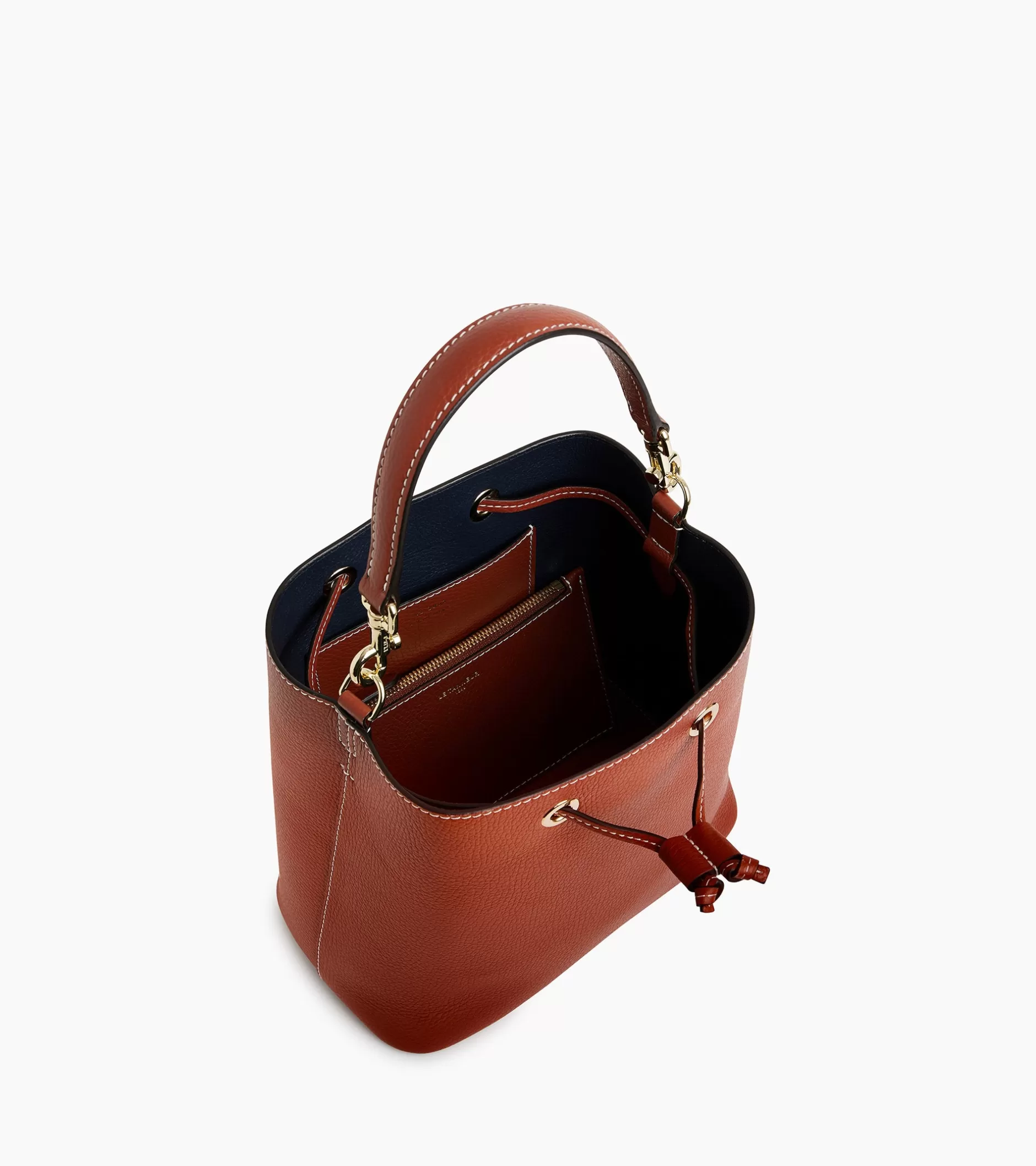 Femme Le Tanneur Sac seau Louise en cuir grainé - Mahogany Brown Twilight Blue