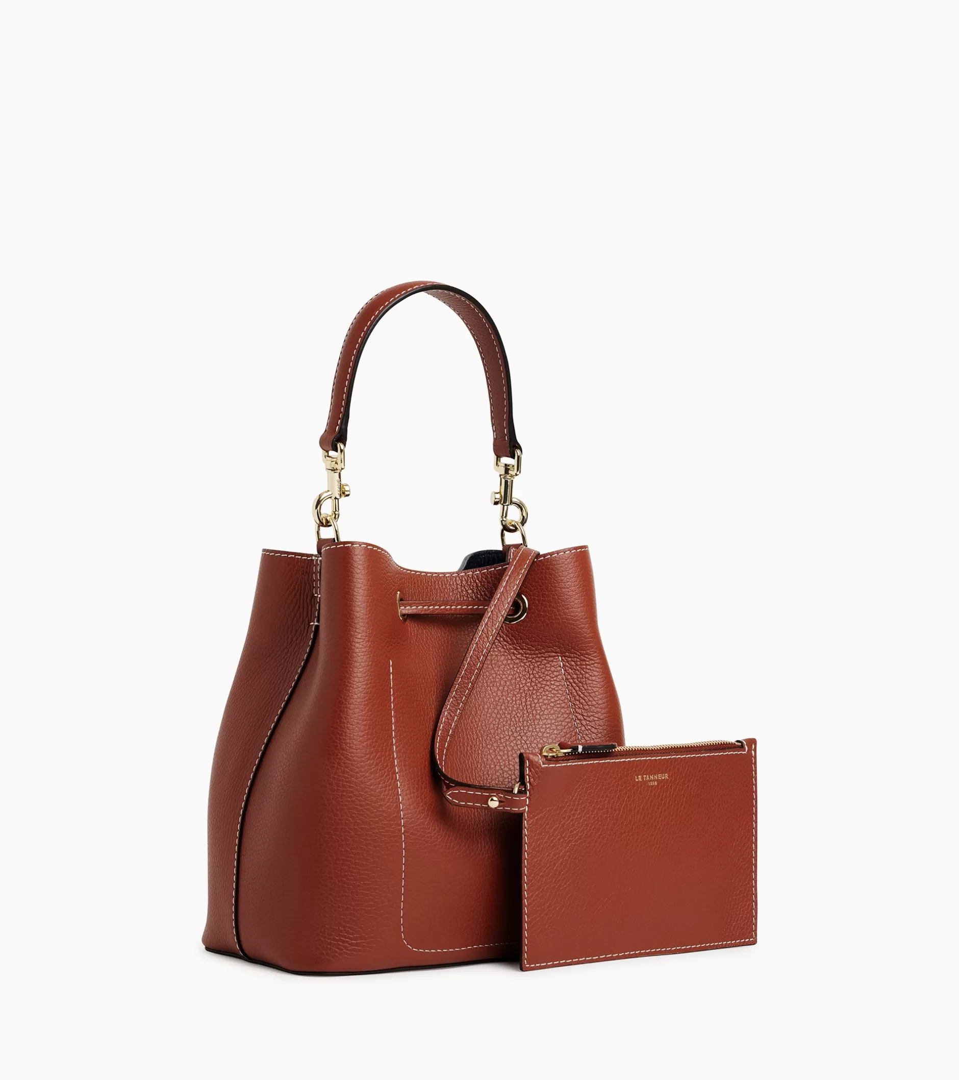 Femme Le Tanneur Sac seau Louise en cuir grainé - Mahogany Brown Twilight Blue