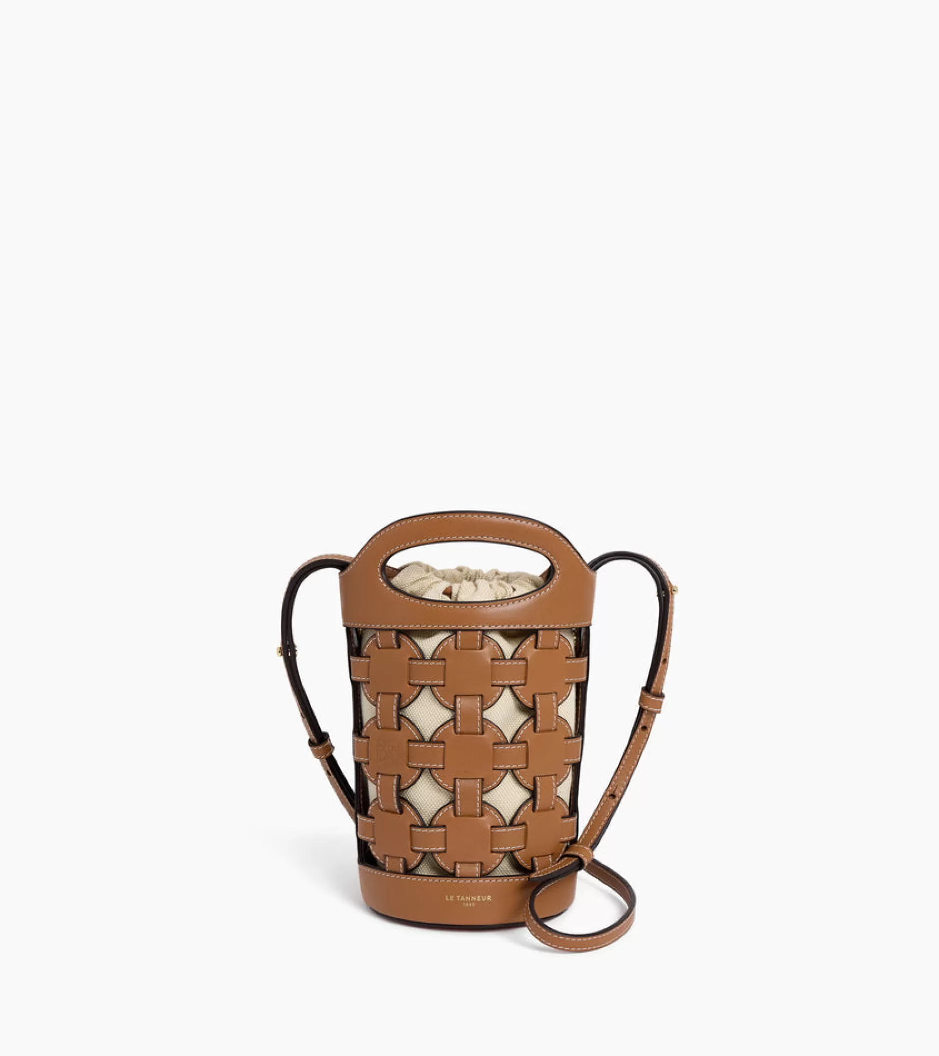 Femme Le Tanneur Sac seau porte-bouteille Maison Abelé en toile coton et cuir lisse - Brown Tan
