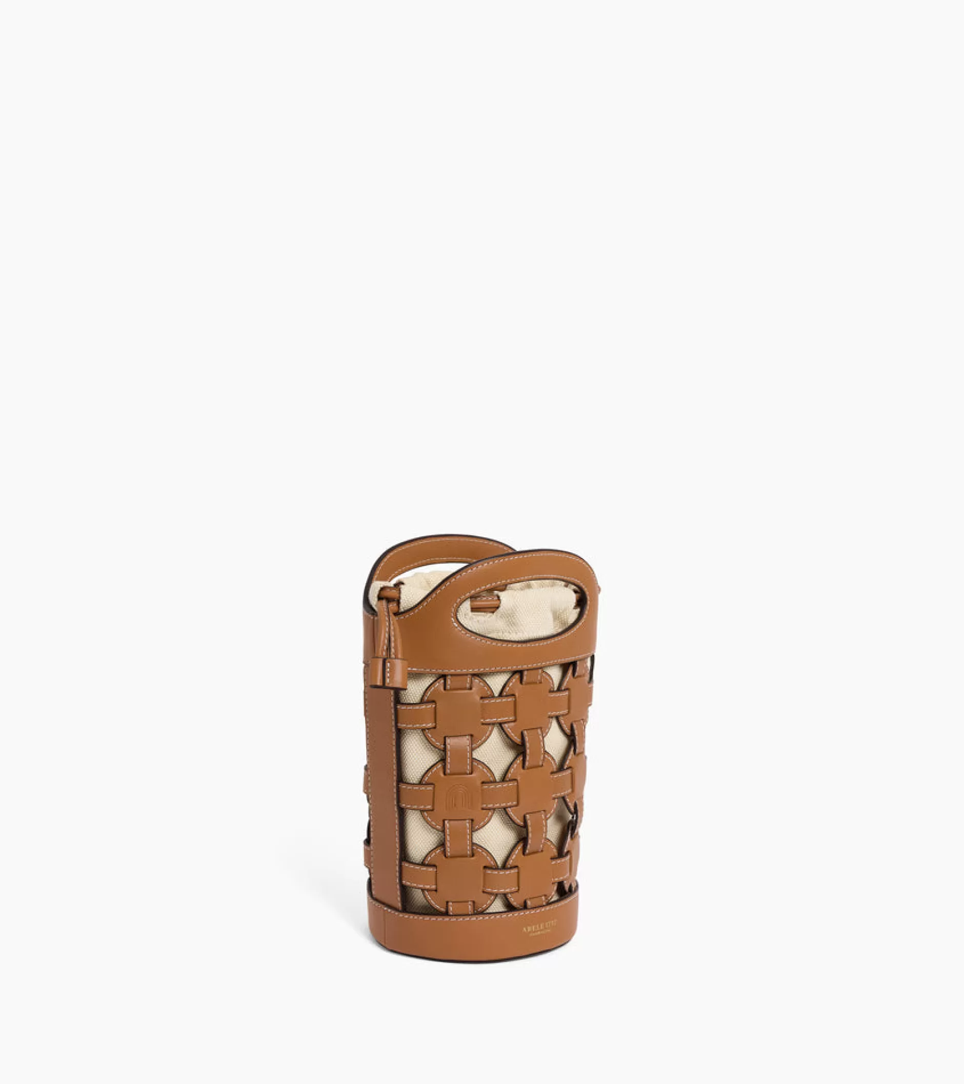 Femme Le Tanneur Sac seau porte-bouteille Maison Abelé en toile coton et cuir lisse - Brown Tan