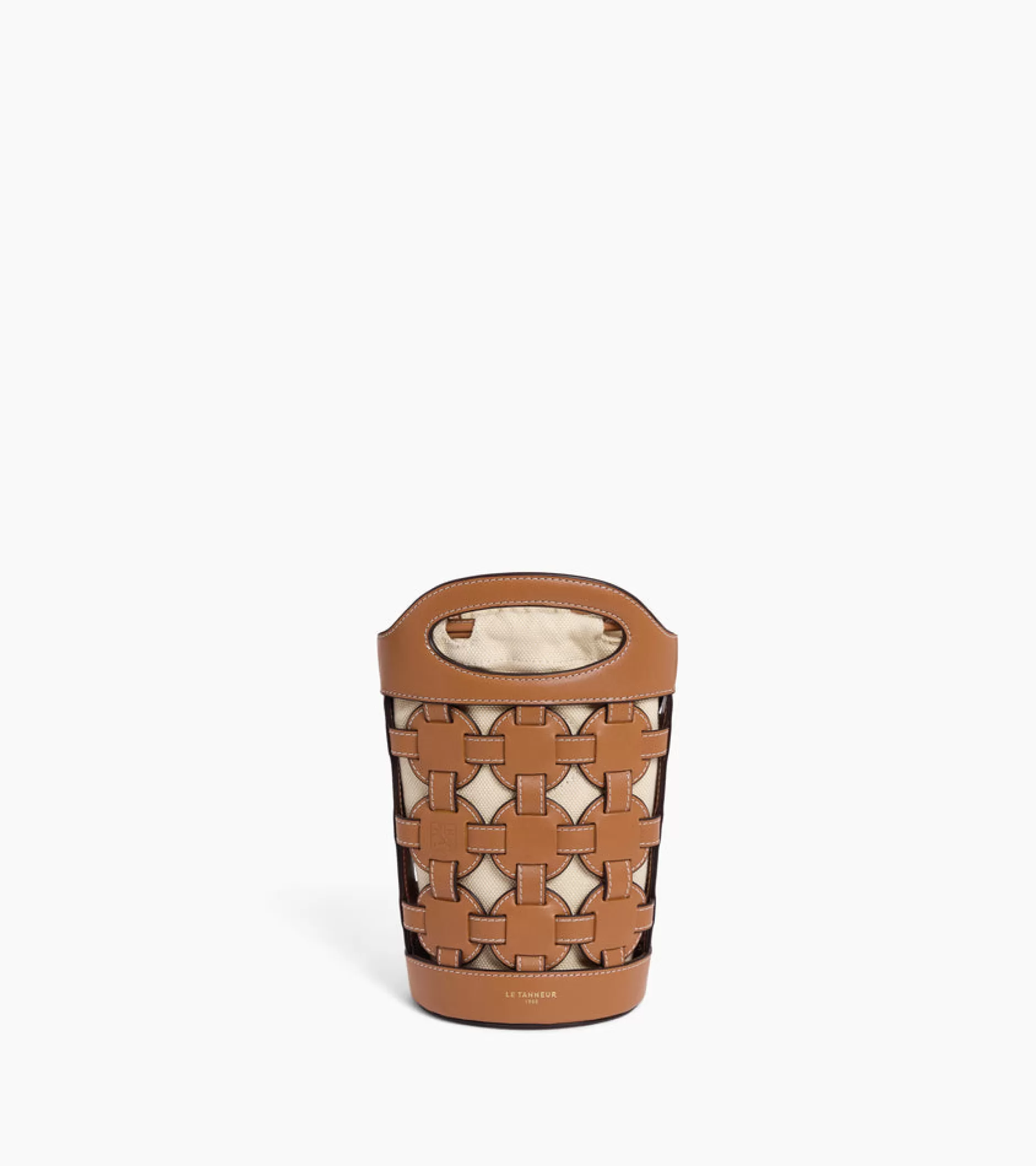 Femme Le Tanneur Sac seau porte-bouteille Maison Abelé en toile coton et cuir lisse - Brown Tan
